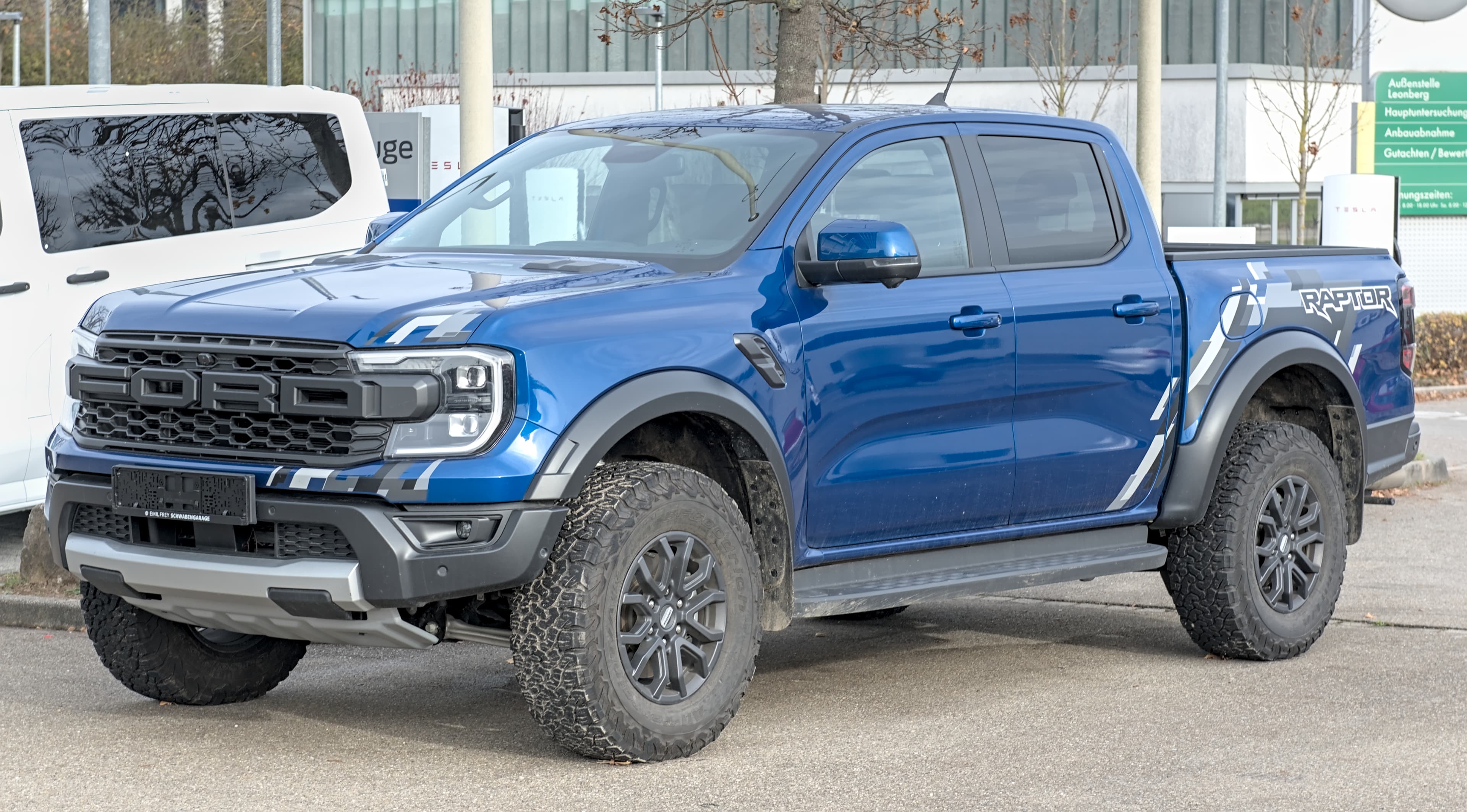 Blue Ranger Raptor (P703) parked in Leonberg, Germany, front three-quarter